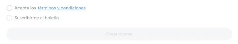 Bottom of the Etna Wellness form with the terms checkbox, the newsletter option and the create-account button